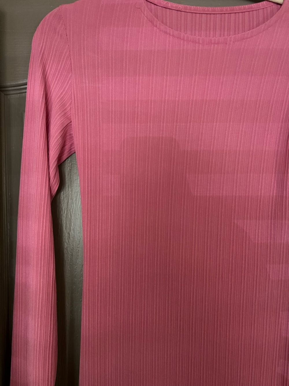 Pink Maxi Long Sleeve Ribbed Women's Dress - Picture 7 of 7